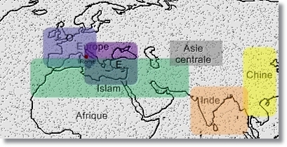 les grandes zones civilisationnelles  l'oeuvre dans la gopolitique de 400  l'an Mil